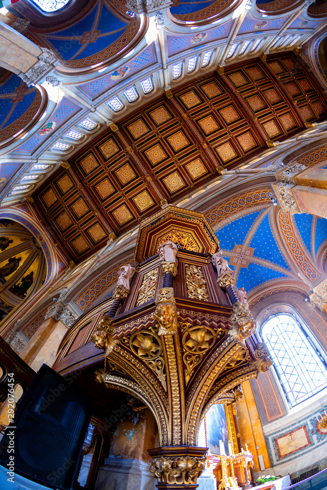 Fototapeta premium Interior of Fot Cathedral, was design by Ybl Miklos, is one of the most impressive church in rural Hungary.