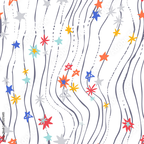 Cartoon cosmic background: cute stars on wavy fluid textured backdrop