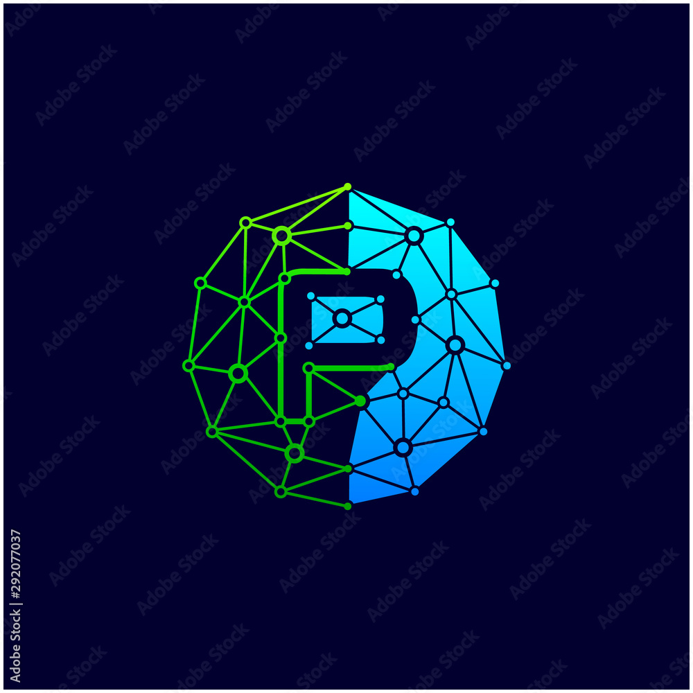 P logo design template,Circle with connected lines for brand of smart contract block symbol. technology digital logo - Vector - Vector P logo design template,Circle with connected lines for brand of smart contract block symbol. technology digital logo - Vector - Vector