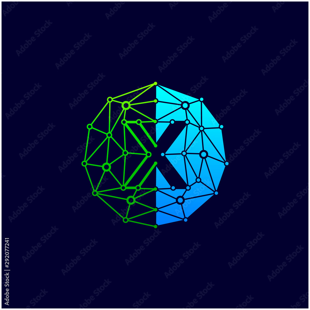 X logo design template,Circle with connected lines for brand of smart contract block symbol. technology digital logo - Vector - Vector X logo design template,Circle with connected lines for brand of smart contract block symbol. technology digital logo - Vector - Vector