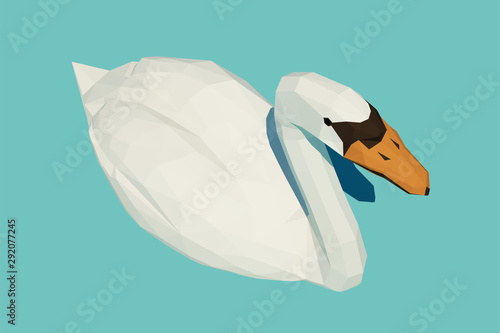 Vector polygonal white swan on the water