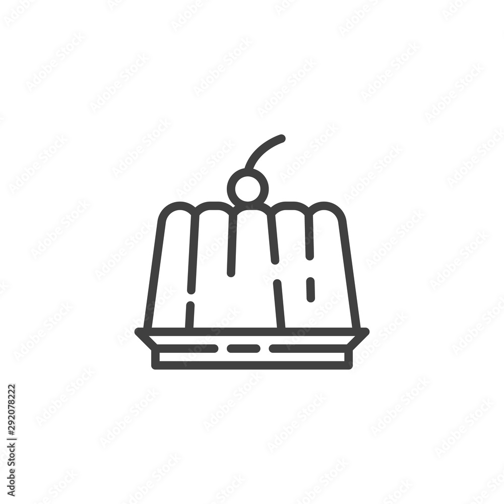 Obraz premium Pudding with berry line icon. linear style sign for mobile concept and web design. Jelly dessert outline vector icon. Symbol, logo illustration. Vector graphics