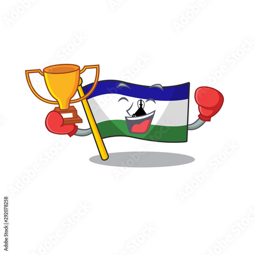 Boxing winner flag lesotho placed on cartoon chair