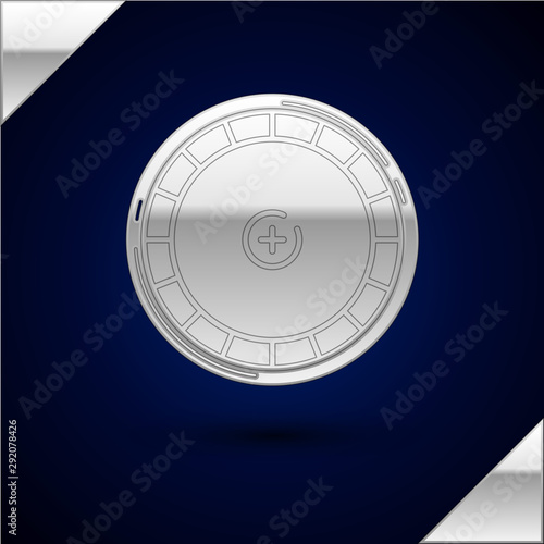 Silver Casino roulette wheel icon isolated on dark blue background. Vector Illustration
