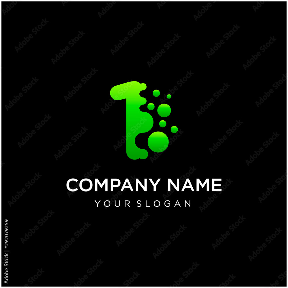 Number 1 with dot shape. molecule and Lab Logo Design Element. perfect for technology,software, network and science brand. Liquid gradient shape, Alphabet ecology with water and dew drops. - vector Number 1 with dot shape. molecule and Lab Logo Design Element. perfect for technology,software, network and science brand. Liquid gradient shape, Alphabet ecology with water and dew drops. - vector