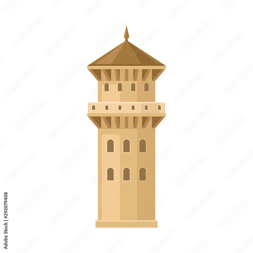 Thick beige castle tower. Vector illustration on a white background.