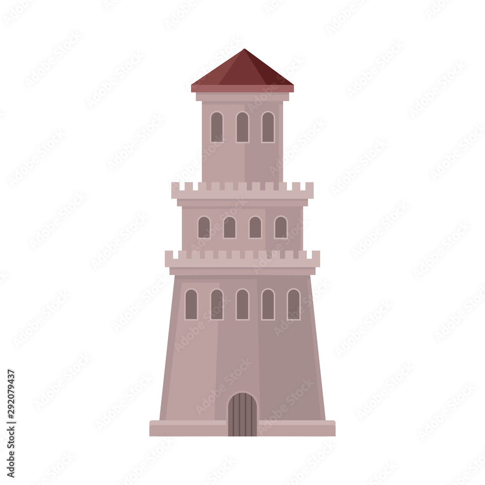 Tower is in the shape of a cone. Vector illustration on a white background.