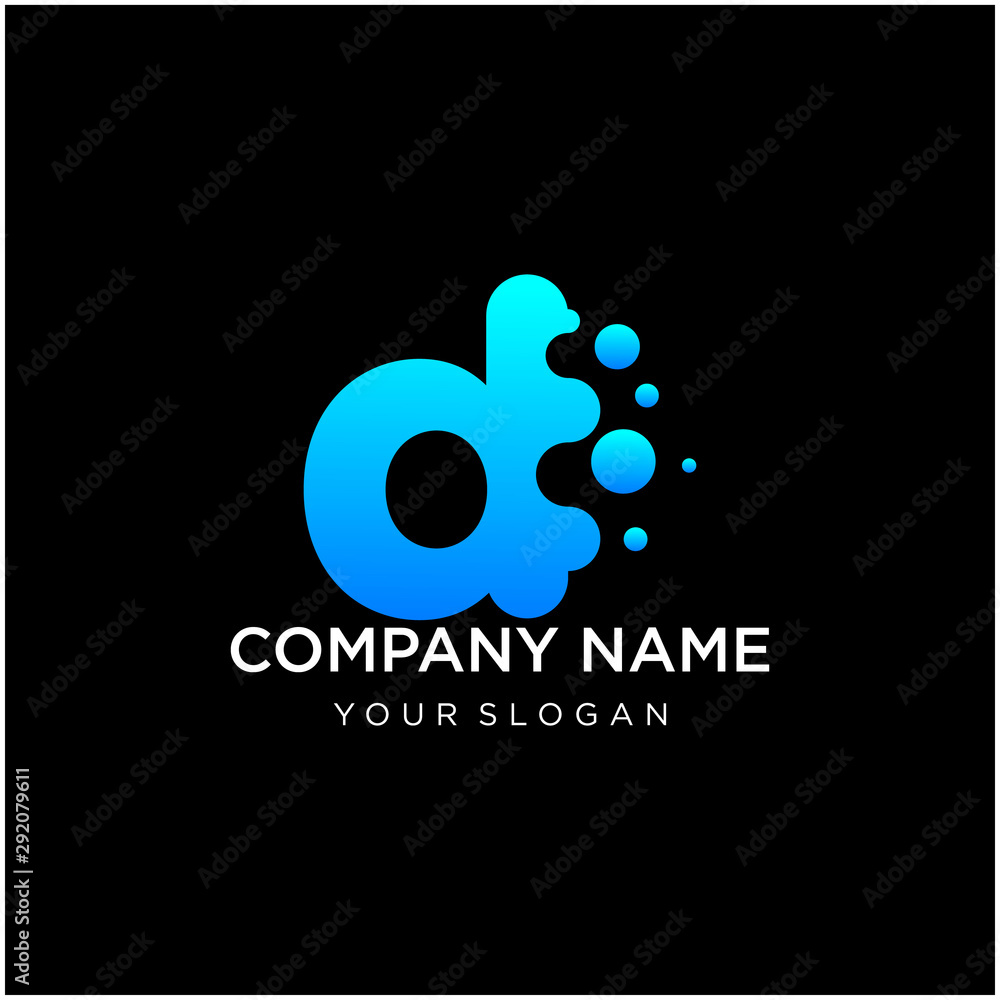 Letter D with dot shape. molecule and Lab Logo Design Element. perfect for technology,software, network and science brand. Liquid gradient shape, Alphabet ecology with water and dew drops. - vector Letter D with dot shape. molecule and Lab Logo Design Element. perfect for technology,software, network and science brand. Liquid gradient shape, Alphabet ecology with water and dew drops. - vector