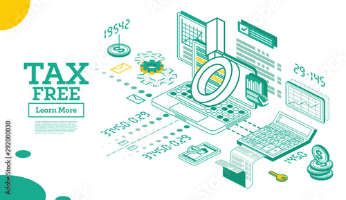 Tax Free Concept in Isometric 3d Style. Vector Illustration.