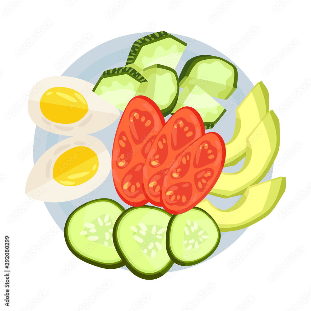 Sliced vegetables on a round plate. Vector illustration. Sliced vegetables on a round plate. Vector illustration.