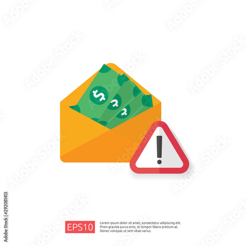 Stop and Anti Corruption concept. Business bribe with money in an envelope and prohibition warning sign. vector illustration in flat style for banner, background, web landing page and presentation