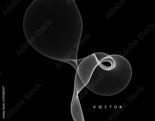 Stream of smoke consisting of small particles. Abstract grid design with dynamic particles. 3d vector illustration.