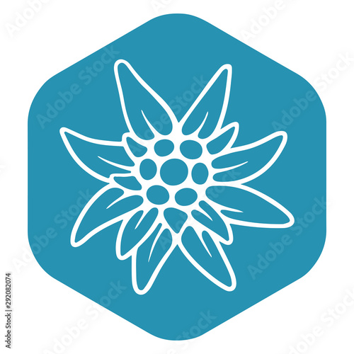 Edelweiss badge. A simple illustration of a Vector Edelweiss outline icon for the Internet. Traditional Bavarian symbol. © Elena_Mitrokhina