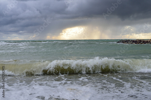 Russia, Krasnodar region, Dzhubga. Storm on the Black sea in october