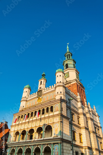 POZNAN, POLAND - September 2, 2019: Poznan Town Hall is a historic city hall in the city of Poznan, Poland