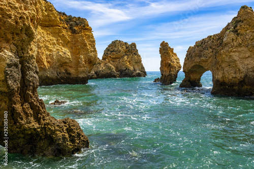 Spectacular rock formations and cliffs at Ponta da Piedade, one of the most iconic landscape of Algarve, Portugal