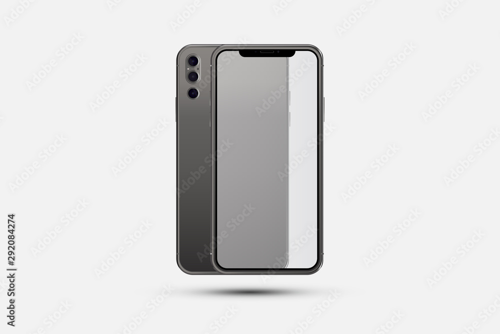 Mock-up of realistic Smartphone. Front side with transparent screen and back side with cameras isolated on white background with shadow. Flat vector illustration EPS 10. Mock-up of realistic Smartphone. Front side with transparent screen and back side with cameras isolated on white background with shadow. Flat vector illustration EPS 10.