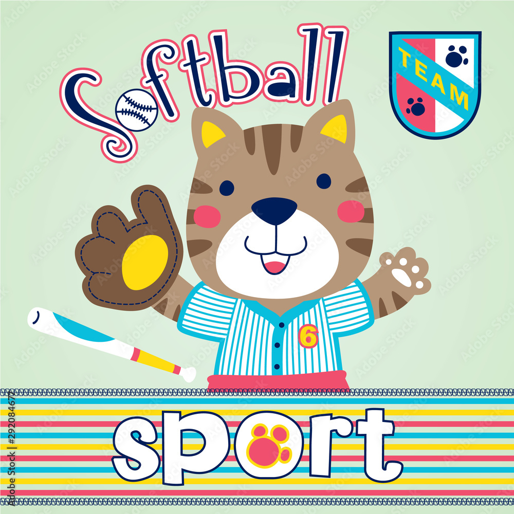 Fototapeta premium vector cartoon of cat the softball player