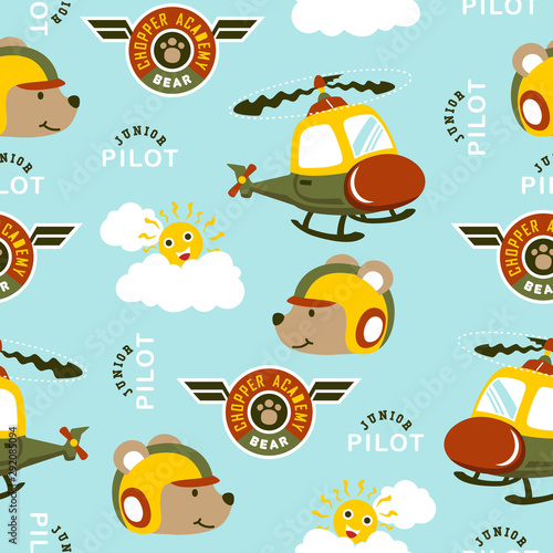 seamless pattern of funny helicopter pilot cartoon
