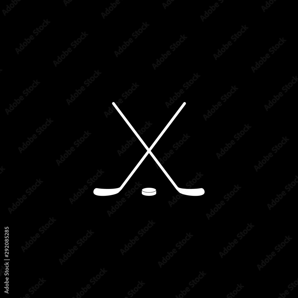 Vector crossed hockey sticks and puck icon illustrtion white on black Vector crossed hockey sticks and puck icon illustrtion white on black