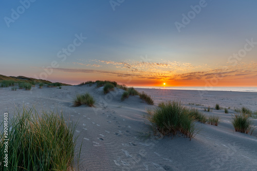 Sunset at the beach on Juist, East Frisian Islands, Germany.