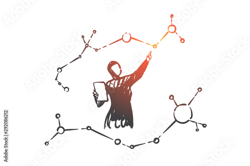 Arab women scientists concept sketch. Hand drawn isolated vector
