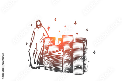 Muslim rich man, billionaire concept sketch. Hand drawn isolated vector