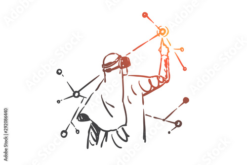 Virtual, augmented reality concept sketch. Hand drawn isolated vector