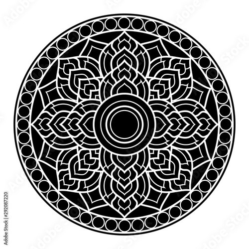 Black color dharma wheel in Buddhism religion concept