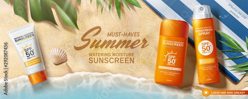 Summer sunscreen spray and cream photo