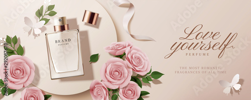 Flat lay perfume ads