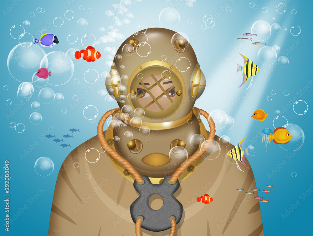 Fototapeta premium illustration of the man dressed as a diver