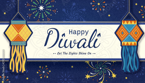 Happy Diwali with Indian lanterns