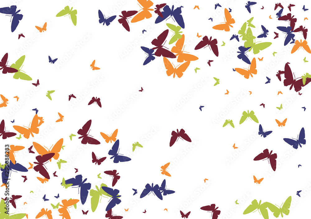 Festive butterfly confetti background. Frame vector pattern texture for holiday, postcard, poster, carnival, banner, birthday and children's parties. Butterfly cover mock-up. Wedding butterfly layout