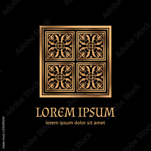 Luxury royal pattern vector element. Islamic tile motif. Gold black design for beauty spa salon logo, New Year holiday tags, Christmas ornament, wedding party emblem.