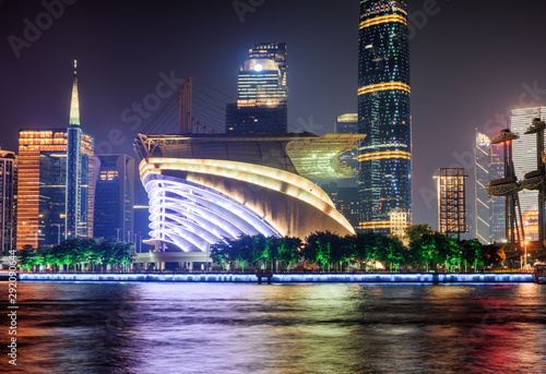 Beautiful night view of modern buildings in Guangzhou  China
