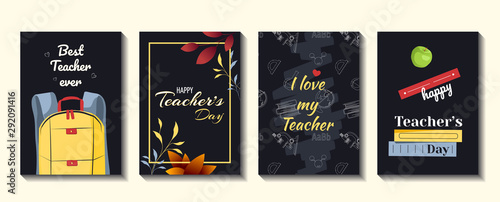 Set of card for Teacher s Day  School  knowledge. Vector illustrations can be used for postcard  poster  banner  card  cover.