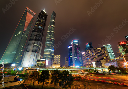 Night view of skyscrapers and other modern buildings in Shanghai