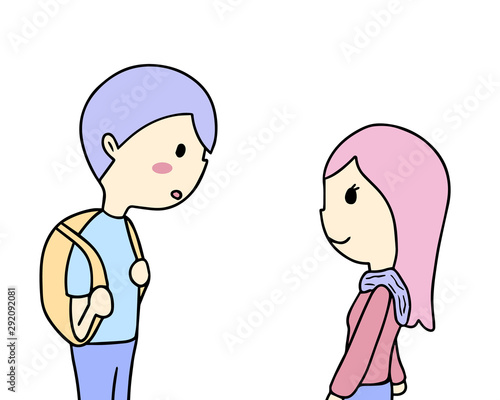 love at first sight, Men look at cute women who like, cute cartoon vector.
