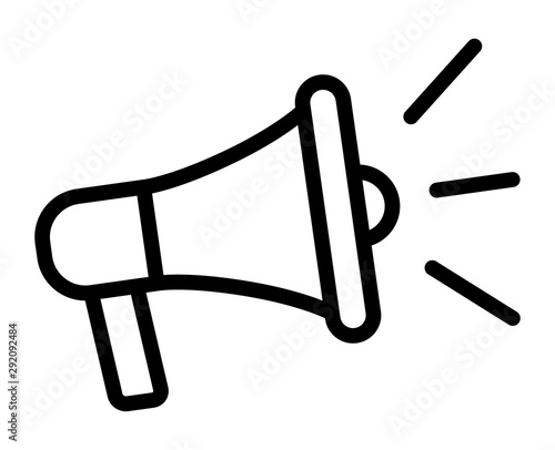Electric megaphone with sound or marketing advertising line art vector icon for apps and websites