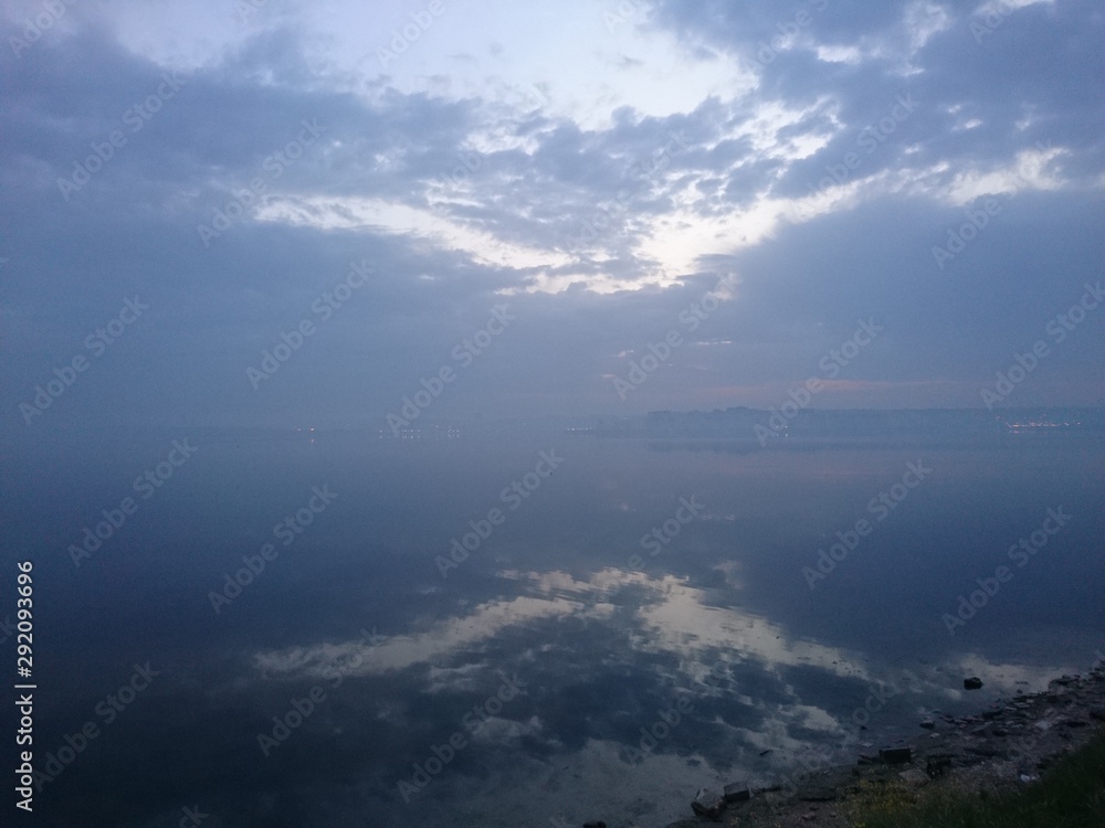  a view of lake Kucukcekmece in Istanbul in foggy weather