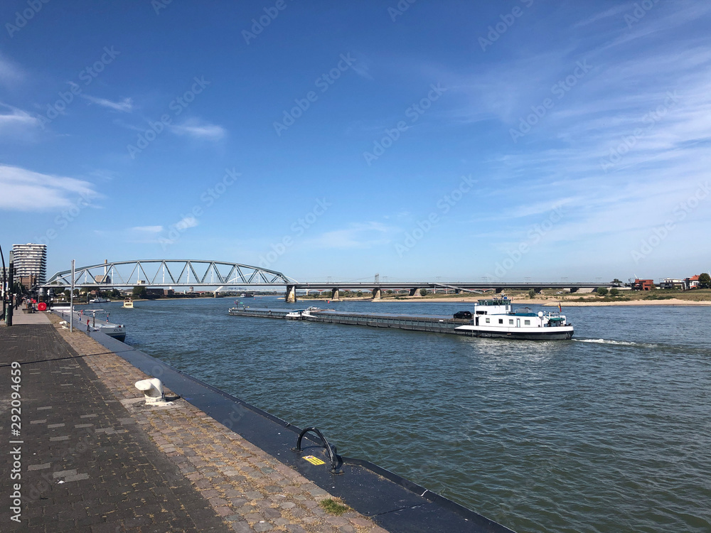Cargo ship on the Waal river in Nijmegen