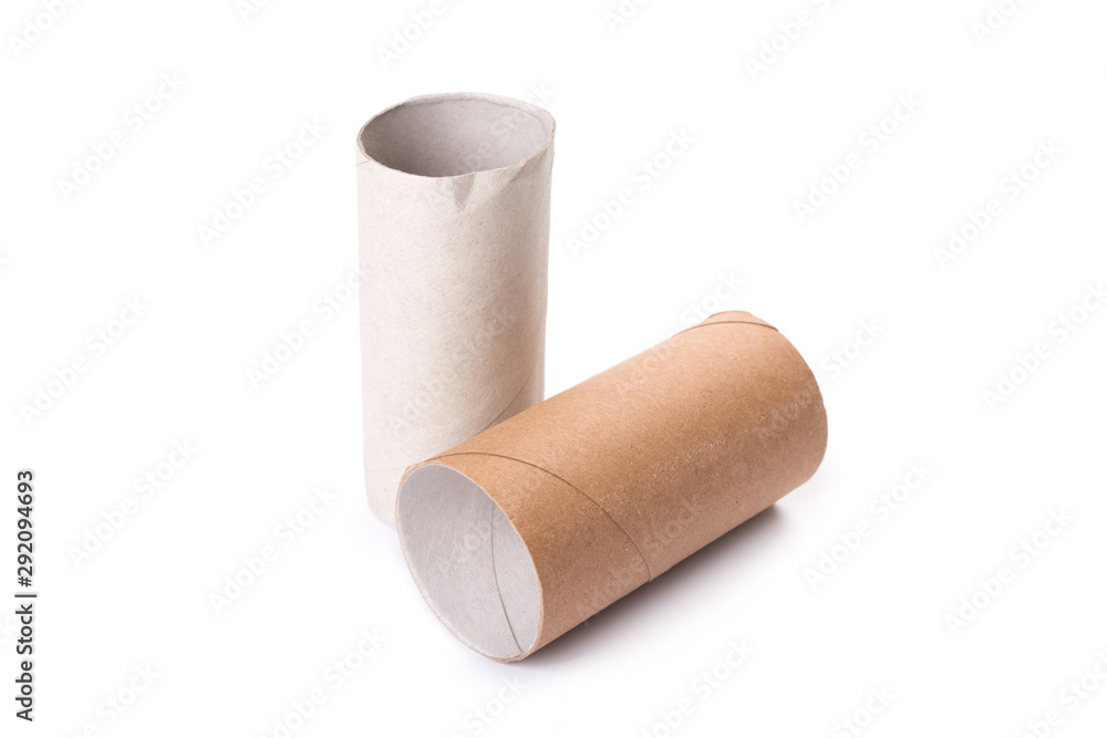 Paper tube of toilet paper, isolated on white background Paper tube of toilet paper, isolated on white background