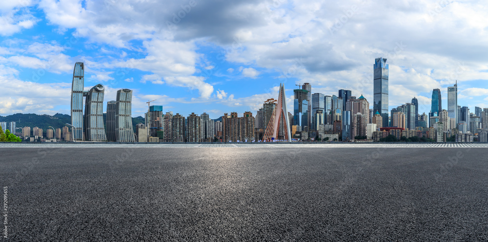 Asphalt highway passes through the city financial district in Chongqing,China.