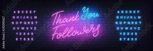 Followers Thank You neon.Social media template followers milestone. Congratulation design