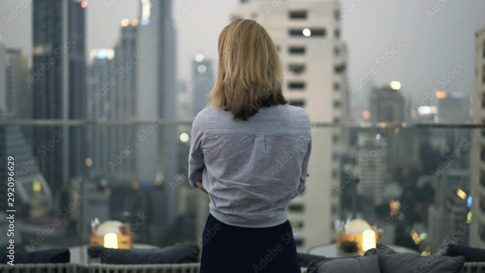 Beautiful businesswoman admire cityscape view Beautiful businesswoman admire cityscape view