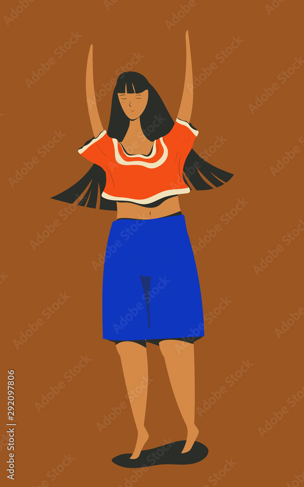 young women or girl walking dancing and smile. Cute cartoon characters. Flat vector illustration. young women or girl walking dancing and smile. Cute cartoon characters. Flat vector illustration.