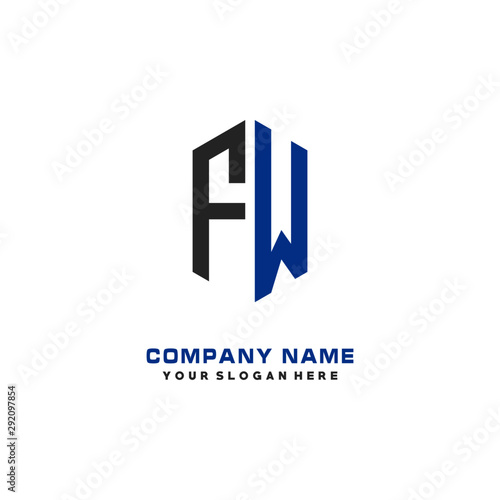 FW Initial Letter Logo Hexagonal Design, initial logo for business,