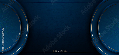 Abstract elegant dark blue texture composition with two round frames with a gold border photo