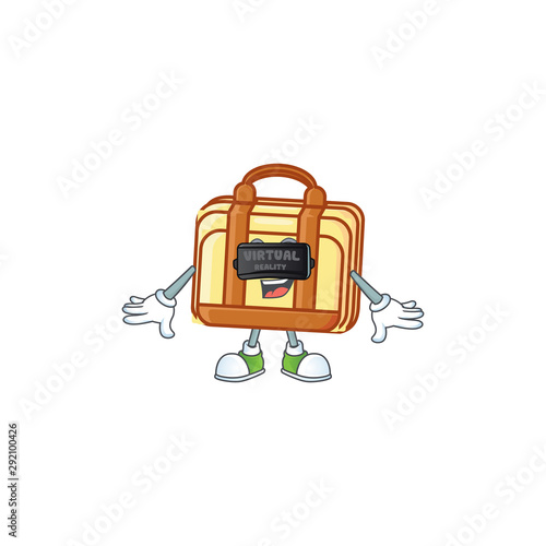 Virtual reality work suitcase cartoon character with mascot
